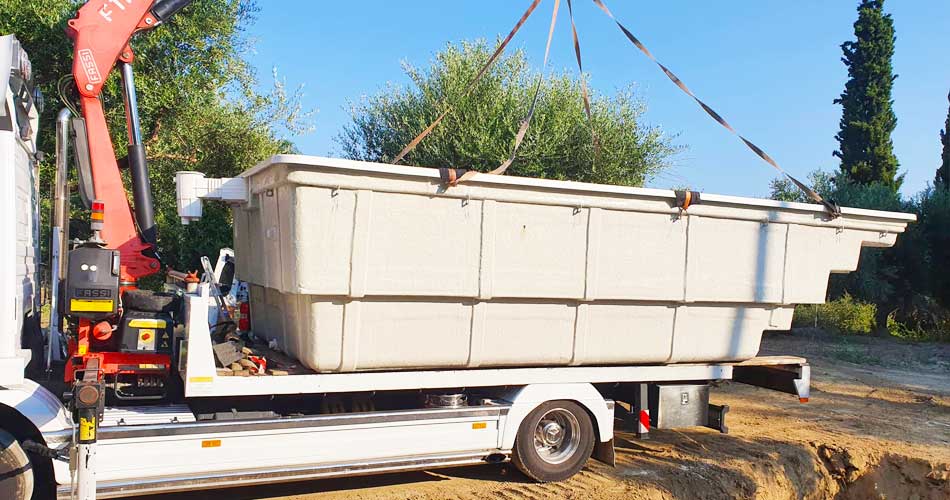 ΜΕΤΑΦΟΡΑ & ΤΟΠΟΘΕΤΗΣΗ ΠΟΛΥΕΣΤΕΡΙΚΗΣ ΠΙΣΙΝΑΣ 6,5μ Χ 3,2μ ΣΤΟ ΑΙΓΙΟ